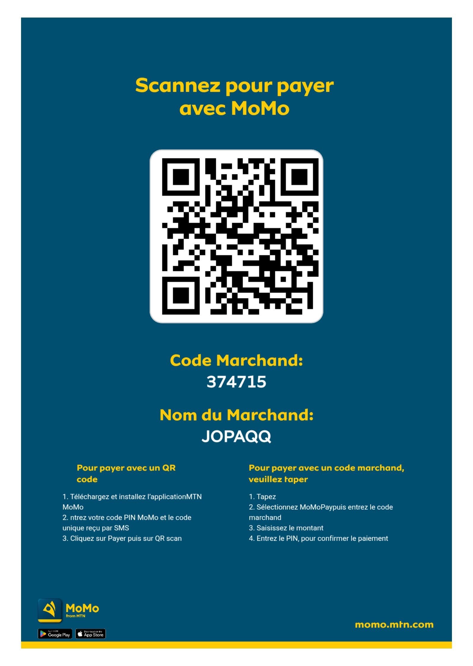 QR code MoMo pour payer JOPAQQ